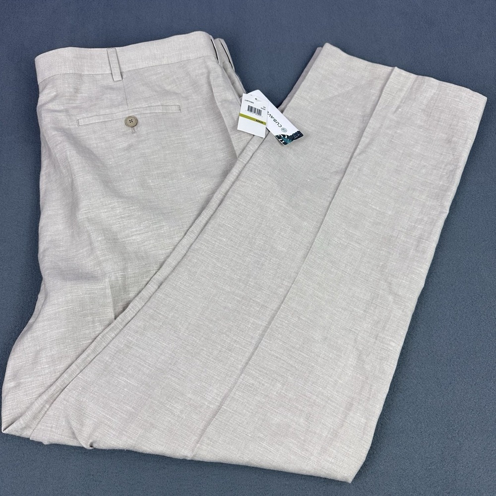 Cubavera Men's Linen Blend Khaki Dress Casual Pants 44x32 NWT